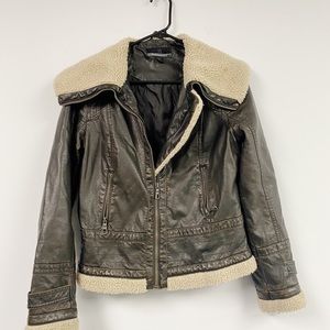 Bernardo Faux Leather Shearling Trim Moto Jacket